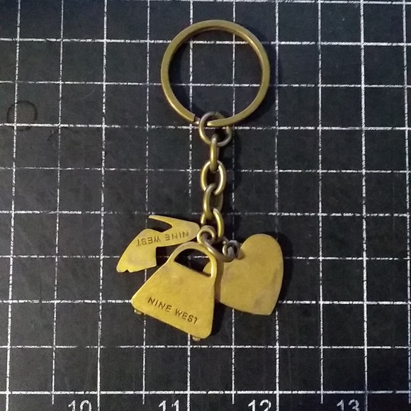 Three Gold Key Chains, Gold Bar in Box, Nine West Purse & Heels, Enamel … - Picture 4 of 11